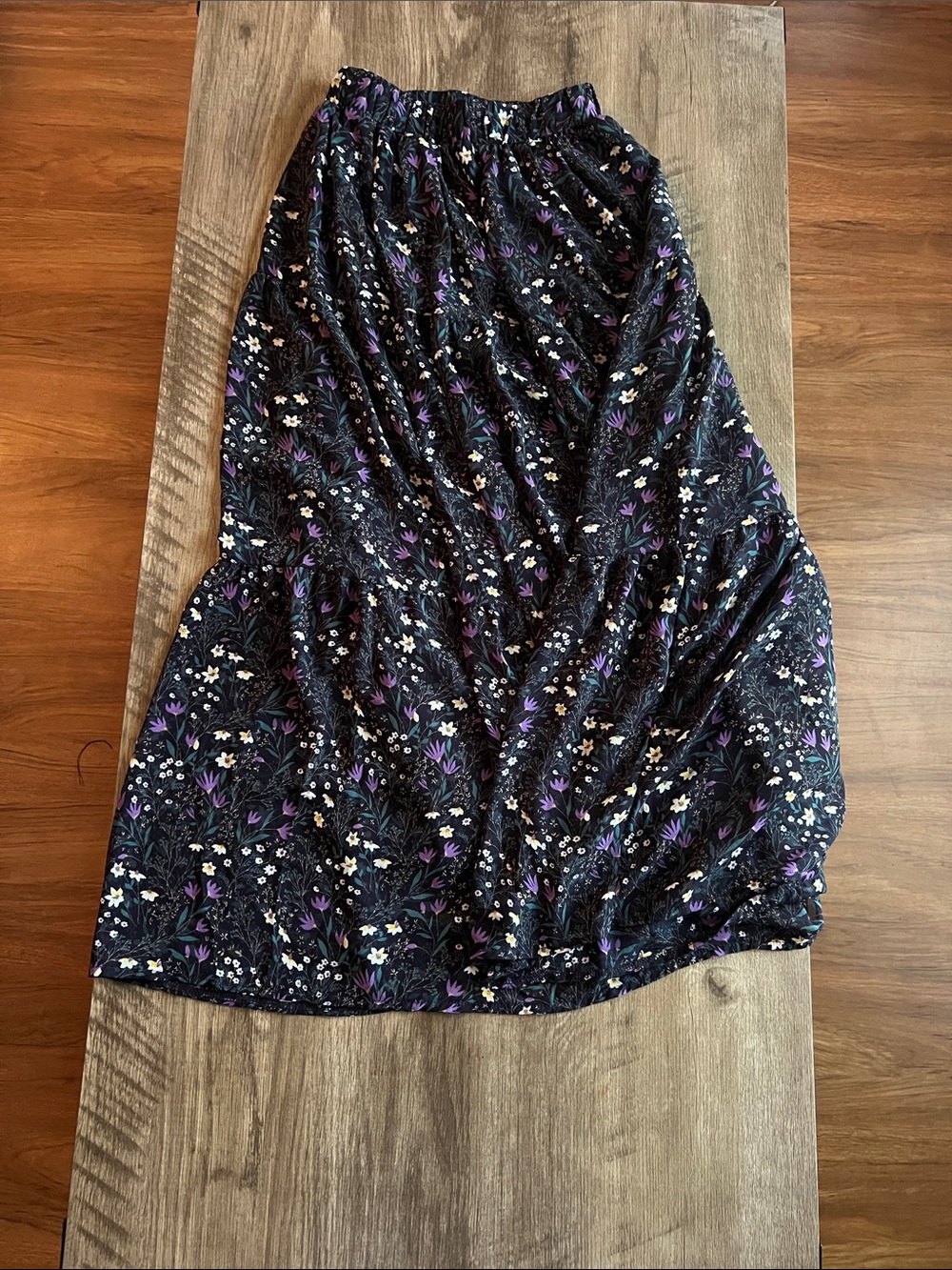 Navy Floral Midi Skirt with Purple Accents